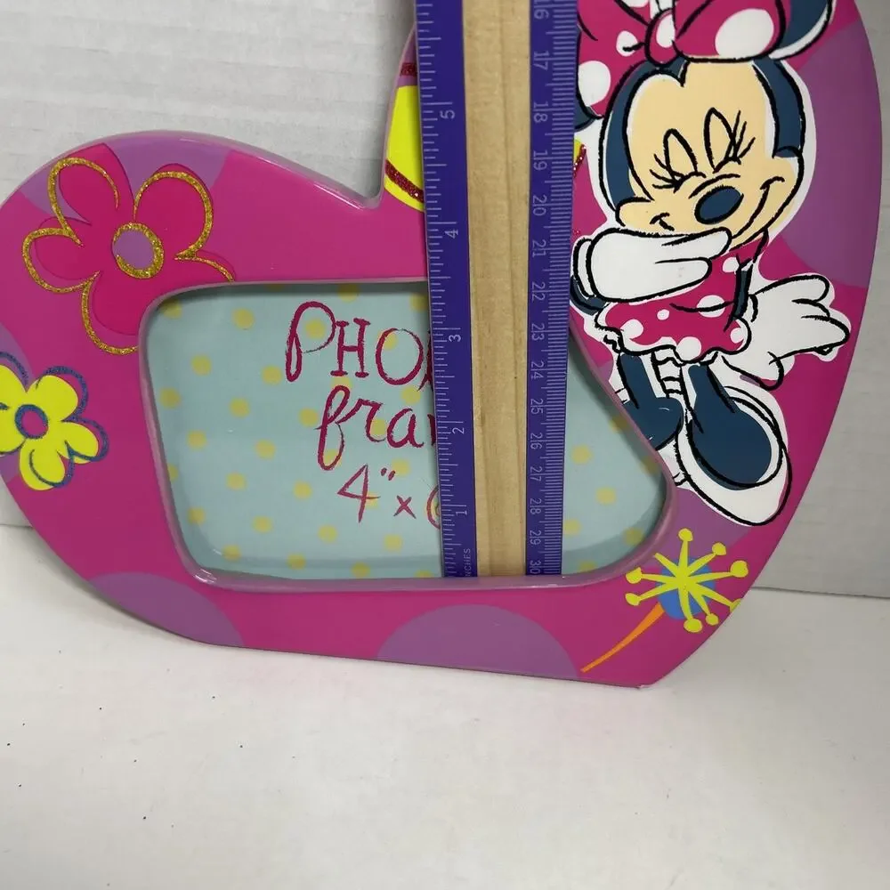 Minnie Mouse 4''x6'' Neon Pink Heart Shape Ceramic Photo Frame Disney Parks NWT
